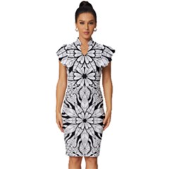 Seamless Tiling Pattern Hand Drawn Black White Vintage Frill Sleeve V-neck Bodycon Dress by Grandong