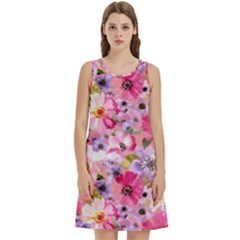 Pattern Seamless Texture Daisies Round Neck Sleeve Casual Dress With Pockets by Grandong