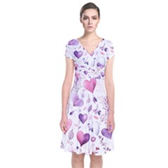 Hearts Love Purple Short Sleeve Front Wrap Dress by Grandong