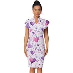 Hearts Love Purple Vintage Frill Sleeve V-neck Bodycon Dress by Grandong