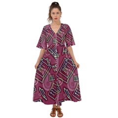 Abstract Art Pattern Design Background Kimono Sleeve Boho Dress by Grandong