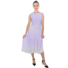 Cream Yellow To Pale Violet Bilinear Gradient Midi Tie-back Chiffon Dress by GradientsOmbre