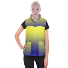 Electric Yellow To Navy Blue Linear Gradient Women s Button Up Vest by GradientsOmbre
