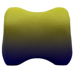 Electric Yellow To Navy Blue Linear Gradient Velour Head Support Cushion by GradientsOmbre