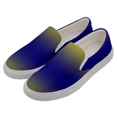 Electric Yellow To Navy Blue Bilinear Gradient Men s Canvas Slip Ons by GradientsOmbre