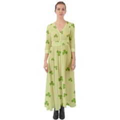 Green Leaves Pattern Button Up Boho Maxi Dress by designsbymallika
