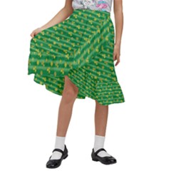Golden Leaves Kids  Ruffle Flared Wrap Midi Skirt by designsbymallika