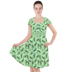 Leaves Pattern Texture Seamless Cap Sleeve Midi Dress With Pockets by Hannah976