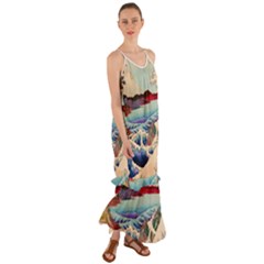 Wave Japanese Mount Fuji Ocean Cami Maxi Ruffle Chiffon Dress by Bedest