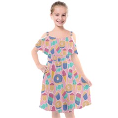 Ice Cream Donut Sweets Candie Kids  Cut Out Shoulders Chiffon Dress by Apenda