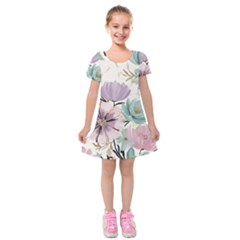 Flowers Pattern Floral Kids  Short Sleeve Velvet Dress by Sabxi