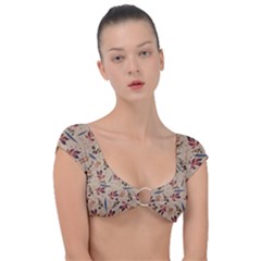 Leaves Pattern Teal Seamless Fall Cap Sleeve Ring Bikini Top by Sabxi