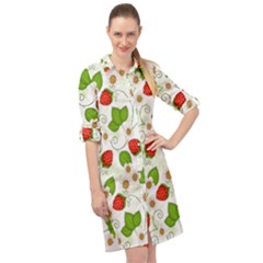 Strawberry Fruit Pattern Leaves Long Sleeve Mini Shirt Dress by Sabxi