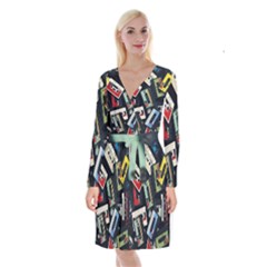 Abstract Case Long Sleeve Velvet Front Wrap Dress by kyorashop23