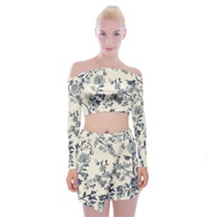 Blue Vintage Background Off Shoulder Top With Mini Skirt Set by kyorashop23