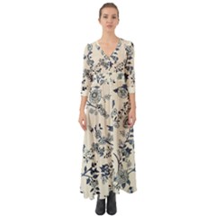 Blue Vintage Background Button Up Boho Maxi Dress by kyorashop23