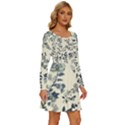 Blue Vintage Background Long Sleeve Wide Neck Velvet Dress View3