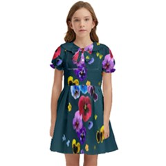 Falling Flowers, Art, Coffee Cup Kids  Bow Tie Puff Sleeve Dress by kyorashop23