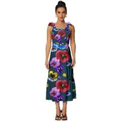 Falling Flowers, Art, Coffee Cup Tie-strap Tiered Midi Chiffon Dress by kyorashop23
