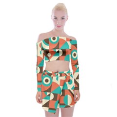 Retro Colorful Background, Retro Abstraction Off Shoulder Top With Mini Skirt Set by kyorashop23