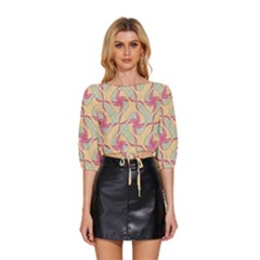Abstract Pattern Design Scrapbooking Mid Sleeve Drawstring Hem Top by Paksenen