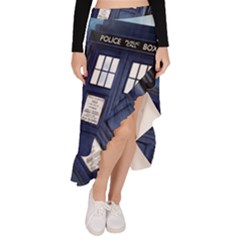 Tardis Doctor Who Space Blue Asymmetrical Ruffle Hem Skirt  by Cemarart