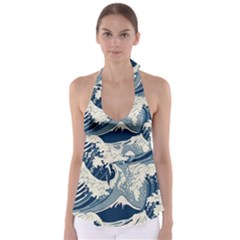 Japanese Wave Pattern Tie Back Tankini Top by Cemarart