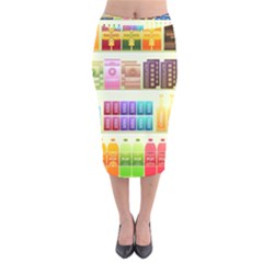 Supermarket Shelf Products Snacks Velvet Midi Pencil Skirt by Cemarart