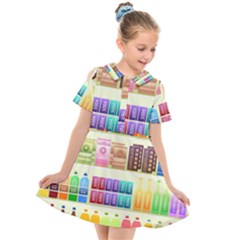 Supermarket Shelf Products Snacks Kids  Short Sleeve Shirt Dress by Cemarart