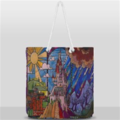 Castle Building Stained Glass Full Print Rope Handle Tote (large) by Cemarart