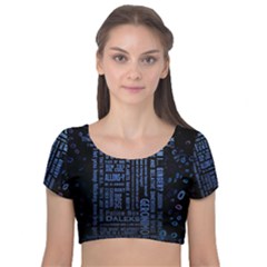 Doctor Who Tardis Velvet Short Sleeve Crop Top  by Cemarart