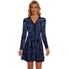 Doctor Who Tardis Long Sleeve Deep V Mini Dress  by Cemarart