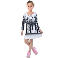 Piano Sounds Kids  Long Sleeve Velvet Dress by RiverRootz