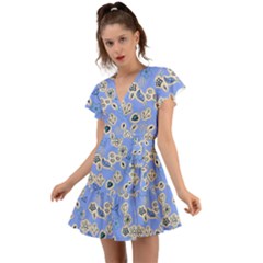 Abstract Pattern Flutter Sleeve Wrap Dress by Sabxi