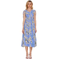 Abstract Pattern V-neck Drawstring Shoulder Sleeveless Maxi Dress by Sabxi