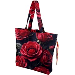 Red Roses Drawstring Tote Bag by Sabxi