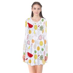 Pattern Seamless Texture Fruit Long Sleeve V-neck Flare Dress by Sabxi