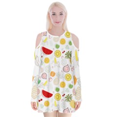 Pattern Seamless Texture Fruit Velvet Long Sleeve Shoulder Cutout Dress by Sabxi