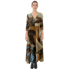 Erte Figurine And A Clock Button Up Boho Maxi Dress by bestdesignintheworld