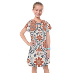 Retro Scandinavian Nordic Flowers Pattern 3 Kids  Drop Waist Dress by violetheavensky