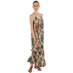 Victorian Beige And Teal Flower Pattern Cami Maxi Ruffle Chiffon Dress by violetheavensky