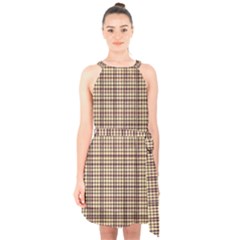 Retro 60s 50s Plaid Pattern 3 Halter Collar Waist Tie Chiffon Dress by violetheavensky