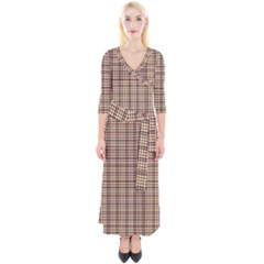 Retro 60s 50s Plaid Pattern 3 Quarter Sleeve Wrap Maxi Dress by violetheavensky