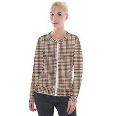 Retro 60s 50s Plaid Pattern 3 Velvet Zip Up Jacket by violetheavensky