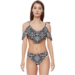 Gothic Leaf Pattern 4 Ruffle Edge Tie Up Bikini Set	 by violetheavensky