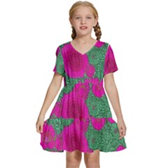 Mid Century Retro Floral 1970s 1960s Pattern 97 Kids  Short Sleeve Tiered Mini Dress by violetheavensky