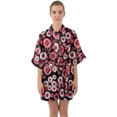 Mid Century Retro Floral 1970s 1960s Pattern 96 Half Sleeve Satin Kimono  by violetheavensky
