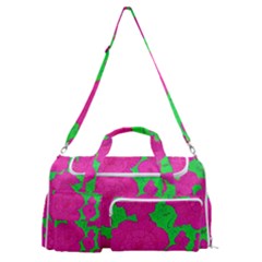 Mid Century Retro Floral 1970s 1960s Pattern 98 Sports Gym Duffle Bag With Shoe Compartment by violetheavensky
