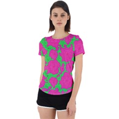 Mid Century Retro Floral 1970s 1960s Pattern 98 Back Cut Out Sport T-shirt by violetheavensky