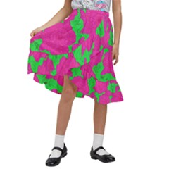Mid Century Retro Floral 1970s 1960s Pattern 98 Kids  Ruffle Flared Wrap Midi Skirt by violetheavensky